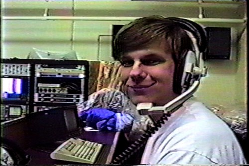 Mr. Fox, at 20 year old, wearing a headset in Penn State's TV studio