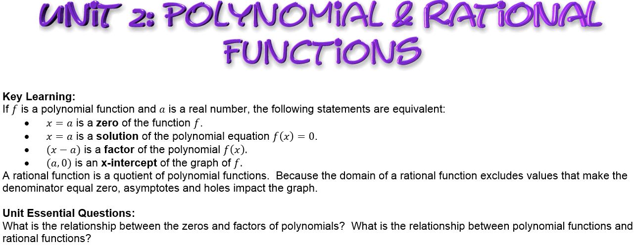 Unit 2: Polynomials & Rational Functions